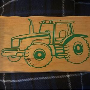 Hand crafted Wooden decor with Green Tractor Design